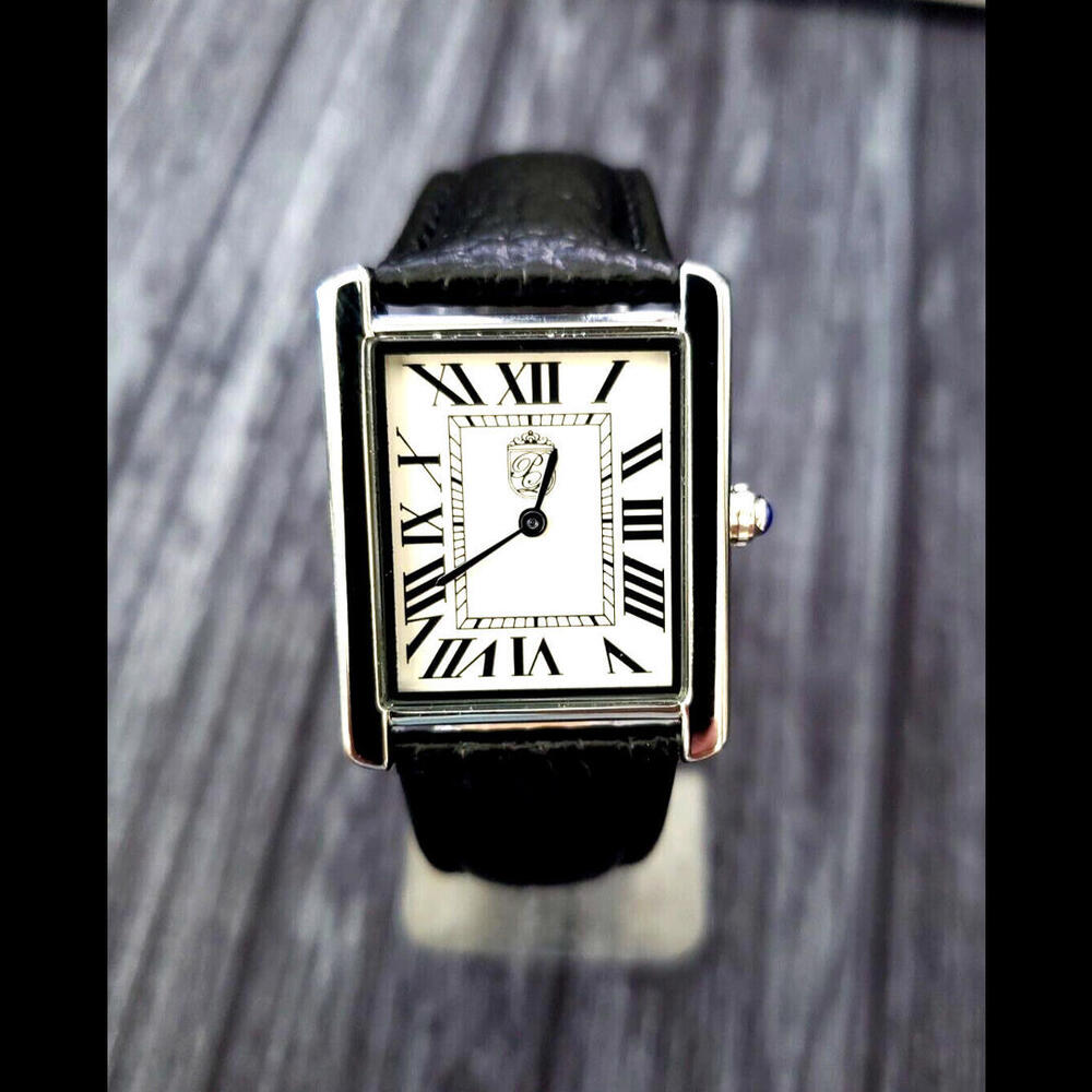 Vintage‎ Tank Style Pierre Lucerne  Mens Watch Black Band
